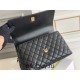 Chanel 23P Coco Handle, medium size 29cm flap bag, black, with stitched edges, gold-tone hardware, caviar leather, Hass Factory leather, 29x18x12cm