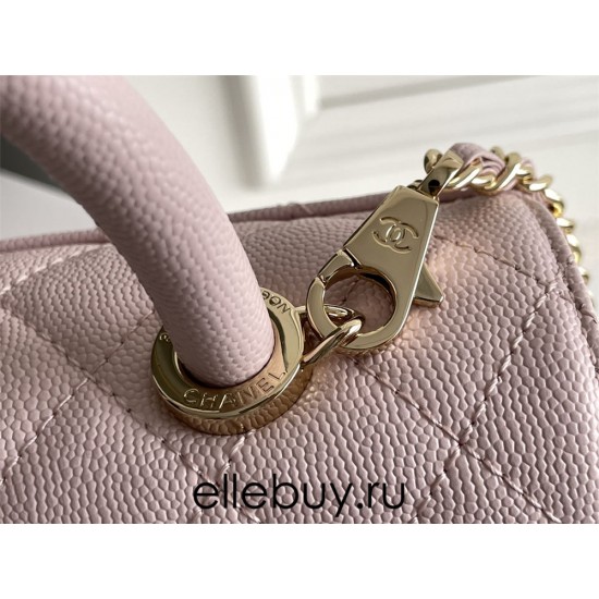 Chanel Coco Handle, small size 24cm flap bag, pink, with stitched edges, champagne gold hardware, caviar leather, Hass Factory leather, 24x14x10cm