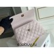 Chanel Coco Handle, small size 24cm flap bag, pink, with stitched edges, champagne gold hardware, caviar leather, Hass Factory leather, 24x14x10cm