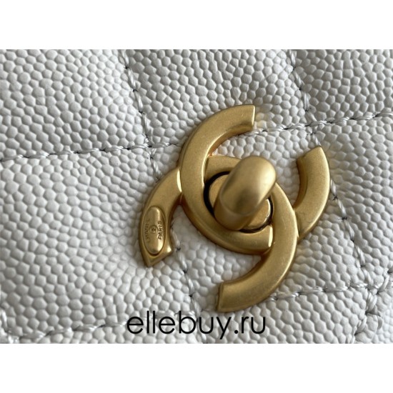 Chanel 23P Coco Handle Mini, 19cm flap bag, white, gold-tone hardware, caviar leather, Hass Factory leather, 13x19x9cm