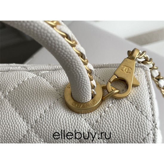 Chanel 23P Coco Handle Mini, 19cm flap bag, white, gold-tone hardware, caviar leather, Hass Factory leather, 13x19x9cm