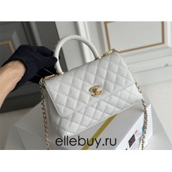 Chanel 23P Coco Handle, small size 24cm flap bag, white, gold-tone hardware, caviar leather, Hass Factory leather, 24x14x10cm