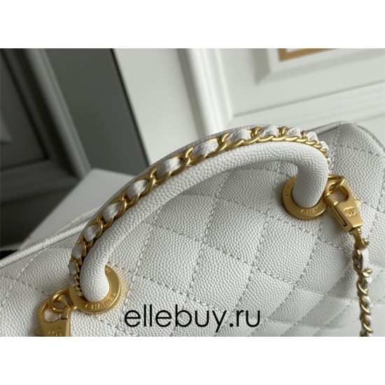 Chanel 23P Coco Handle, small size 24cm flap bag, white, gold-tone hardware, caviar leather, Hass Factory leather, 24x14x10cm