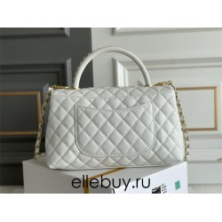 Chanel 23P Coco Handle, small size 29cm flap bag, white, gold-tone hardware, caviar leather, Hass Factory leather, 29x18x12cm