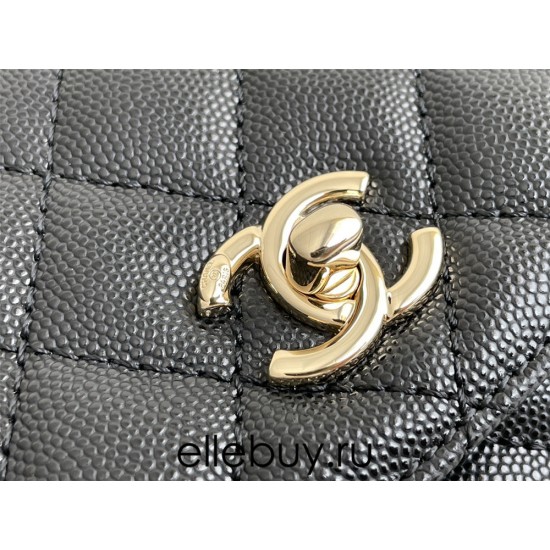 Chanel Classic Coco Handle, small size 24cm flap bag, red lizard skin handle, black caviar leather, champagne gold hardware, without stitched edges, Hass Factory leather, 24x14x10cm