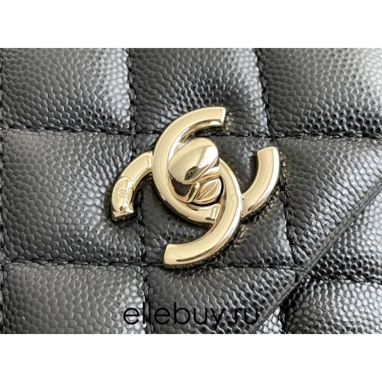 Chanel Classic Coco Handle, small size 24cm flap bag, red lizard skin handle, black caviar leather, champagne gold hardware, without stitched edges, Hass Factory leather, 24x14x10cm