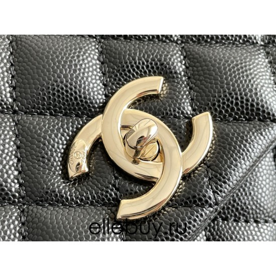 Chanel Classic Coco Handle, medium size 29cm flap bag, red lizard skin handle, black caviar leather, champagne gold hardware, Hass Factory leather, 29x18x12cm