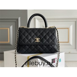 Chanel Classic Coco Handle Small 24cm with Black Lizard Skin Handle Flap Bag in Black, Champagne Gold Hardware, Seamless Stitching, Caviar Leather, Hass Factory Leather, Dimensions: 24x14x10cm.