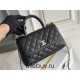 Chanel Classic Coco Handle Small 24cm with Black Lizard Skin Handle Flap Bag in Black, Champagne Gold Hardware, Seamless Stitching, Caviar Leather, Hass Factory Leather, Dimensions: 24x14x10cm.