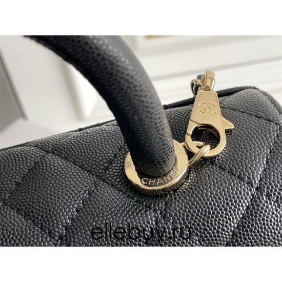 Chanel Classic Coco Handle Small 24cm with Black Lizard Skin Handle Flap Bag in Black, Champagne Gold Hardware, Seamless Stitching, Caviar Leather, Hass Factory Leather, Dimensions: 24x14x10cm.