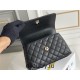 Chanel Classic Coco Handle Small 24cm with Black Lizard Skin Handle Flap Bag in Black, Champagne Gold Hardware, Seamless Stitching, Caviar Leather, Hass Factory Leather, Dimensions: 24x14x10cm.