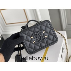 Chanel Classic Vanity Case Small 17 in Black, Gold Hardware, Caviar Leather, Hass Factory Leather, Dimensions: 14x17x8cm.