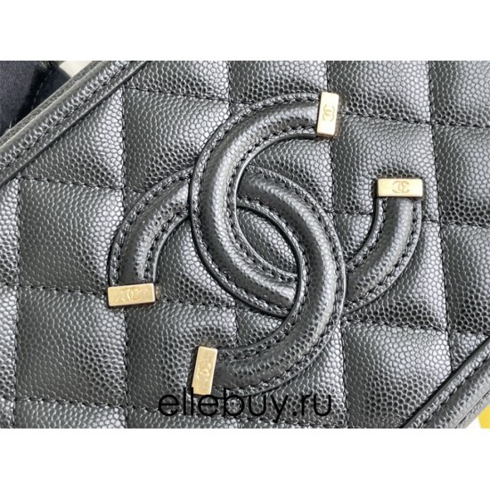 Chanel Classic Vanity Case Small 17 in Black, Gold Hardware, Caviar Leather, Hass Factory Leather, Dimensions: 14x17x8cm.