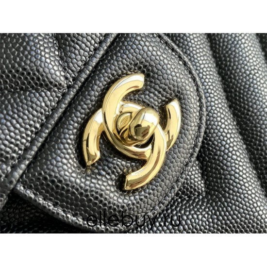 Chanel Classic Flap Bag in V-Pattern Black, Gold Hardware, Medium 25, Caviar Leather, Hass Factory Leather, Dimensions: 16x25x7cm.