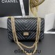 Chanel Classic Flap Bag in 2.55 V-Pattern So Black, Medium 24, Black, Gold Hardware, Lambskin Leather, Padded Leather, Hass Factory Leather, Dimensions: 24cm.