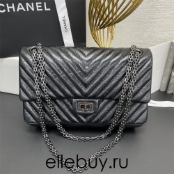 Chanel Classic Flap Bag in 2.55 V-Pattern So Black, Large 28, Black, Silver Hardware, Lambskin Leather, Padded Leather, Hass Factory Leather, Dimensions: 28cm.