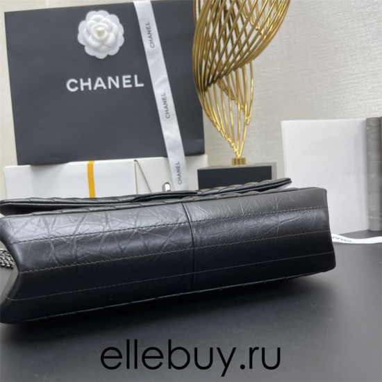 Chanel Classic Flap Bag in 2.55 V-Pattern So Black, Large 28, Black, Silver Hardware, Lambskin Leather, Padded Leather, Hass Factory Leather, Dimensions: 28cm.