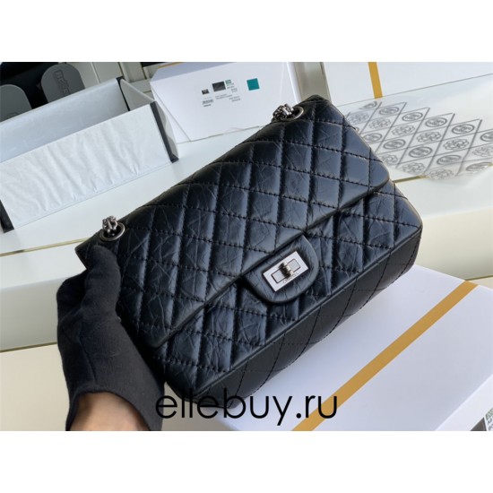 Chanel Classic Flap Bag in 2.55 Diamond Pattern So Black, Medium 24, Black, Silver Hardware, Lambskin Leather, Padded Leather, Hass Factory Leather, Dimensions: 24x16x8cm.