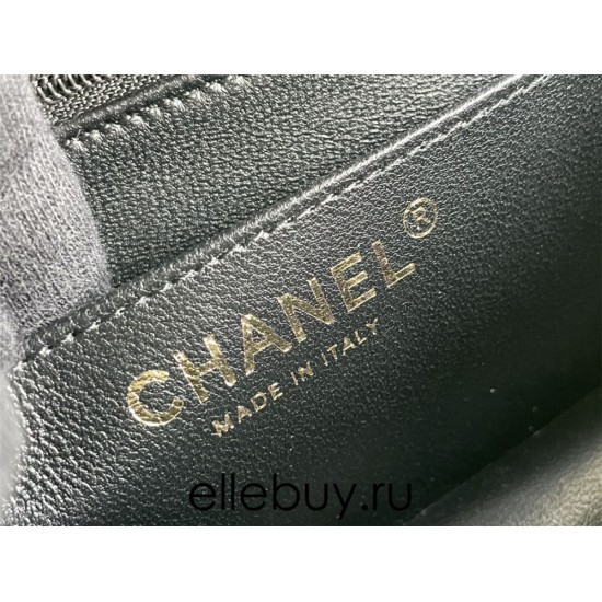 Chanel 21P Classic Flap Bag Mini 20 with Top Handle, Lambskin Leather in Black, Champagne Gold Hardware, Hass Factory Leather, Dimensions: 20x13x9cm.