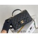 Chanel 21P Classic Flap Bag Mini 20 with Top Handle, Incas Calfskin with Sesame Pattern in Black, Gold Hardware, Hass Factory Leather, Dimensions: 20x13x9cm.