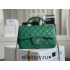 Chanel 22A Classic Flap Bag Mini 20 with Top Handle, Lambskin Leather in Green, Champagne Gold Hardware, Hass Factory Leather, Dimensions: 20x12x9cm.