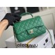 Chanel 22A Classic Flap Bag Mini 20 with Top Handle, Lambskin Leather in Green, Champagne Gold Hardware, Hass Factory Leather, Dimensions: 20x12x9cm.