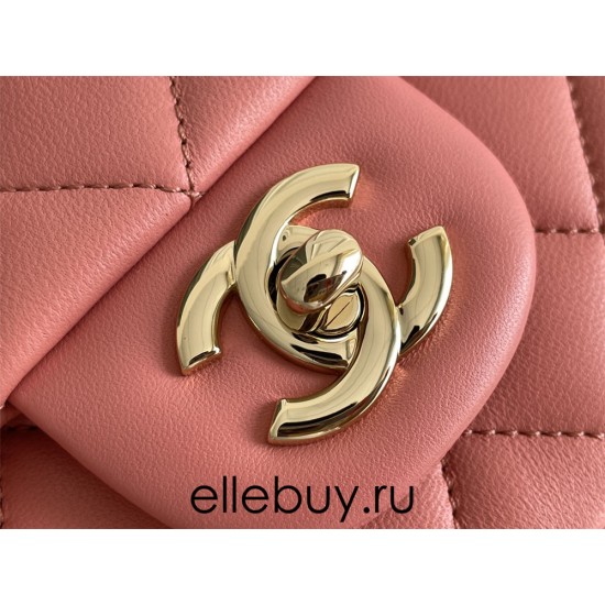 Chanel 22A Classic Flap Bag Mini 20 with Top Handle, Lambskin Leather in Pink, Champagne Gold Hardware, Hass Factory Leather, Dimensions: 20x12x9cm.