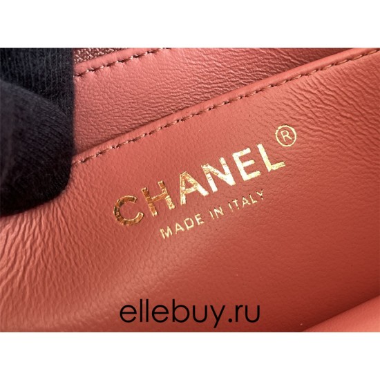 Chanel 22A Classic Flap Bag Mini 20 with Top Handle, Lambskin Leather in Pink, Champagne Gold Hardware, Hass Factory Leather, Dimensions: 20x12x9cm.