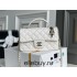 Chanel 22P Classic Flap Bag Mini 20 with Top Handle, Calfskin Leather in White, Champagne Gold Hardware, Hass Factory Leather, Dimensions: 20x12x9cm.