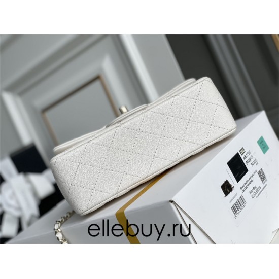 Chanel 22P Classic Flap Bag Mini 20 with Top Handle, Calfskin Leather in White, Champagne Gold Hardware, Hass Factory Leather, Dimensions: 20x12x9cm.