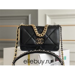 Chanel 19 WOC (Wallet on Chain) in Lambskin Leather, Black, Gold Hardware, Hass Factory Leather, Dimensions: 20x18x9cm.