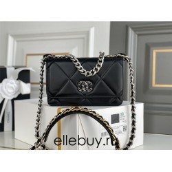 Chanel 19 WOC (Wallet on Chain) in Lambskin Leather, Black, Silver Hardware, Hass Factory Leather, Dimensions: 20x18x9cm.