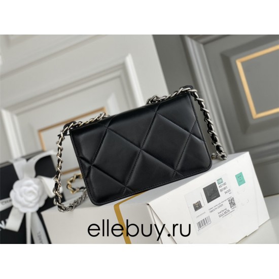 Chanel 19 WOC (Wallet on Chain) in Lambskin Leather, Black, Silver Hardware, Hass Factory Leather, Dimensions: 20x18x9cm.