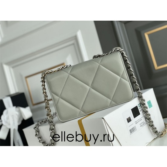 Chanel 19 WOC (Wallet on Chain) in Lambskin Leather, Gray, Silver Hardware, Hass Factory Leather, Dimensions: 20x18x9cm.