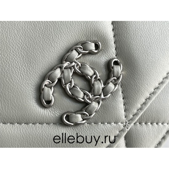 Chanel 19 WOC (Wallet on Chain) in Lambskin Leather, Gray, Silver Hardware, Hass Factory Leather, Dimensions: 20x18x9cm.