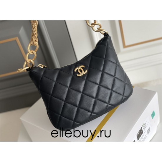 Chanel 23A Hobo Bag in Lambskin Leather, Black, Gold Hardware, Hass Factory Leather, Dimensions: 19x24x5cm.