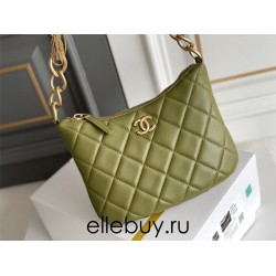 Chanel 23A Hobo Bag in Calfskin Leather, Avocado Green, Gold Hardware, Hass Factory Leather, Dimensions: 19x24x5cm.