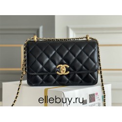 Chanel Classic Flap Bag with Double Gold Ball, Small 22cm, Black, Gold Hardware, Lambskin Leather, Hass Factory Leather, Dimensions: 15x22x8cm.