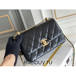 Chanel Classic Flap Bag with Double Gold Ball, Small 22cm, Black, Gold Hardware, Lambskin Leather, Hass Factory Leather, Dimensions: 15x22x8cm.