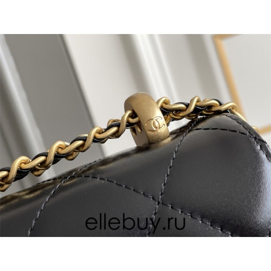 Chanel Classic Flap Bag with Double Gold Ball, Mini 19cm, Black, Gold Hardware, Lambskin Leather, Hass Factory Leather, Dimensions: 12x19x8cm.