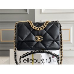 Chanel 2021-2022 Chanel 19 Bag, Medium 30, Lambskin Leather, Black, Gold Hardware, Hass Factory Leather, Dimensions: 20x30x10cm.