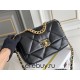 Chanel 2021-2022 Chanel 19 Bag, Small 26cm, Lambskin Leather, Black, Gold Hardware, Hass Factory Leather, Dimensions: 16x26x9cm.