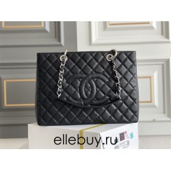 Chanel Grand Shopping Tote (GST) in Black with Silver Hardware, Caviar Leather, Hass Factory Leather, Dimensions: 34x24x12cm.