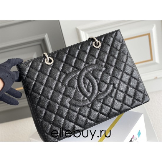 Chanel Grand Shopping Tote (GST) in Black with Silver Hardware, Caviar Leather, Hass Factory Leather, Dimensions: 34x24x12cm.