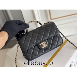 Chanel Classic Flap Bag with Top Handle, adorned with Rhinestones, Mini 18, Lambskin Leather, Hass Factory Leather, Dimensions: 13x18x7cm.