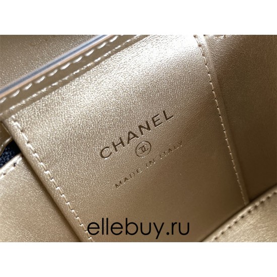 Chanel Vanity Case with Lipstick Holder, Gold Hardware, Gold Ball, Black with Gold Hardware, Mini 11, Lambskin Leather, Hass Factory Leather, Dimensions: 9x11x7cm.