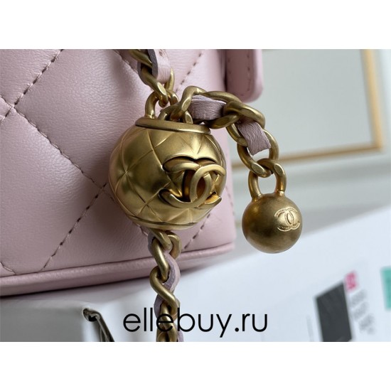 Chanel Vanity Case with Lipstick Holder, Gold Hardware, Gold Ball, Pink with Gold Hardware, Mini 11, Lambskin Leather, Hass Factory Leather, Dimensions: 9x11x7cm.