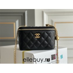 Chanel Vanity Case with Lipstick Holder, Gold Hardware, Heart-Shaped, Gold Ball, Black with Gold Hardware, Mini 11, Lambskin Leather, Hass Factory Leather, Dimensions: 9x17x7cm.