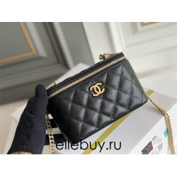 Chanel Vanity Case with Lipstick Holder, Gold Hardware, Heart-Shaped, Gold Ball, Black with Gold Hardware, Mini 11, Lambskin Leather, Hass Factory Leather, Dimensions: 9x17x7cm.