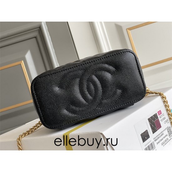 Chanel Vanity Case with Lipstick Holder, Gold Hardware, Heart-Shaped, Gold Ball, Black with Gold Hardware, Mini 11, Lambskin Leather, Hass Factory Leather, Dimensions: 9x17x7cm.